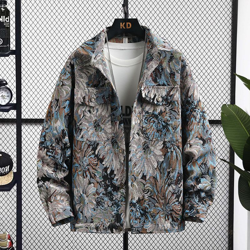 Men's Shirt Spring Autumn Denim Stylish Jacket Loose Jacquard Light Luxury European American Trend Designer Retro Coat_voghion.com
