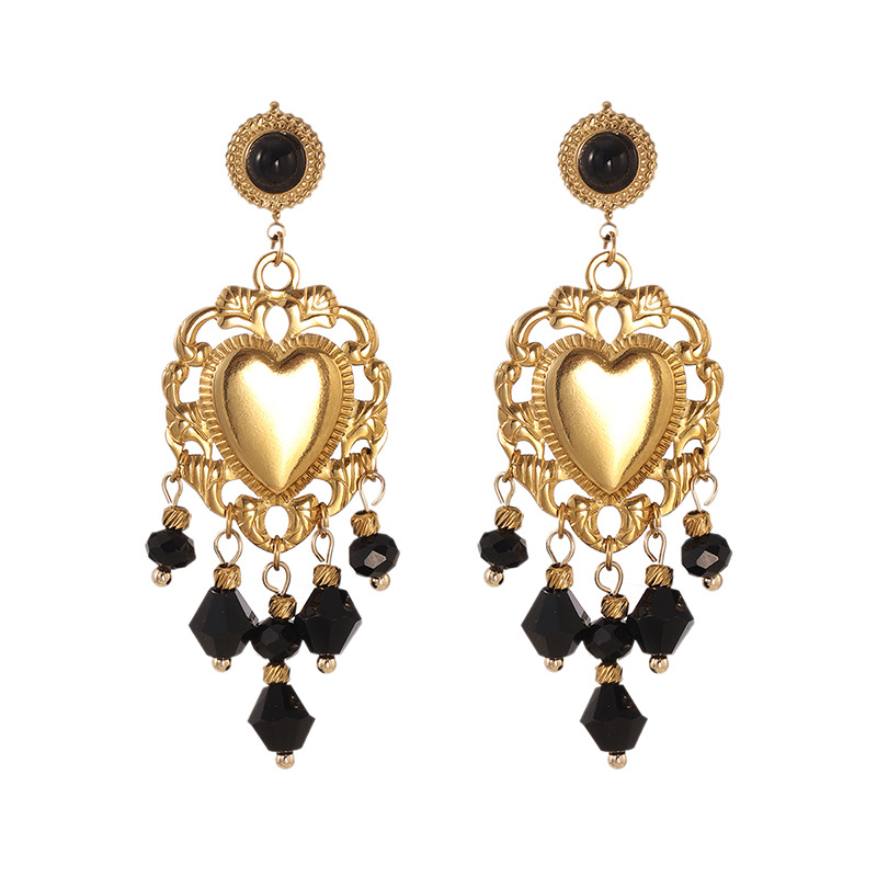 TENA estilo retrógrado largo colgante de cuentas negras bordas amor pendientes de estilo palacio personalidad exagerada pendientes para mujeres
