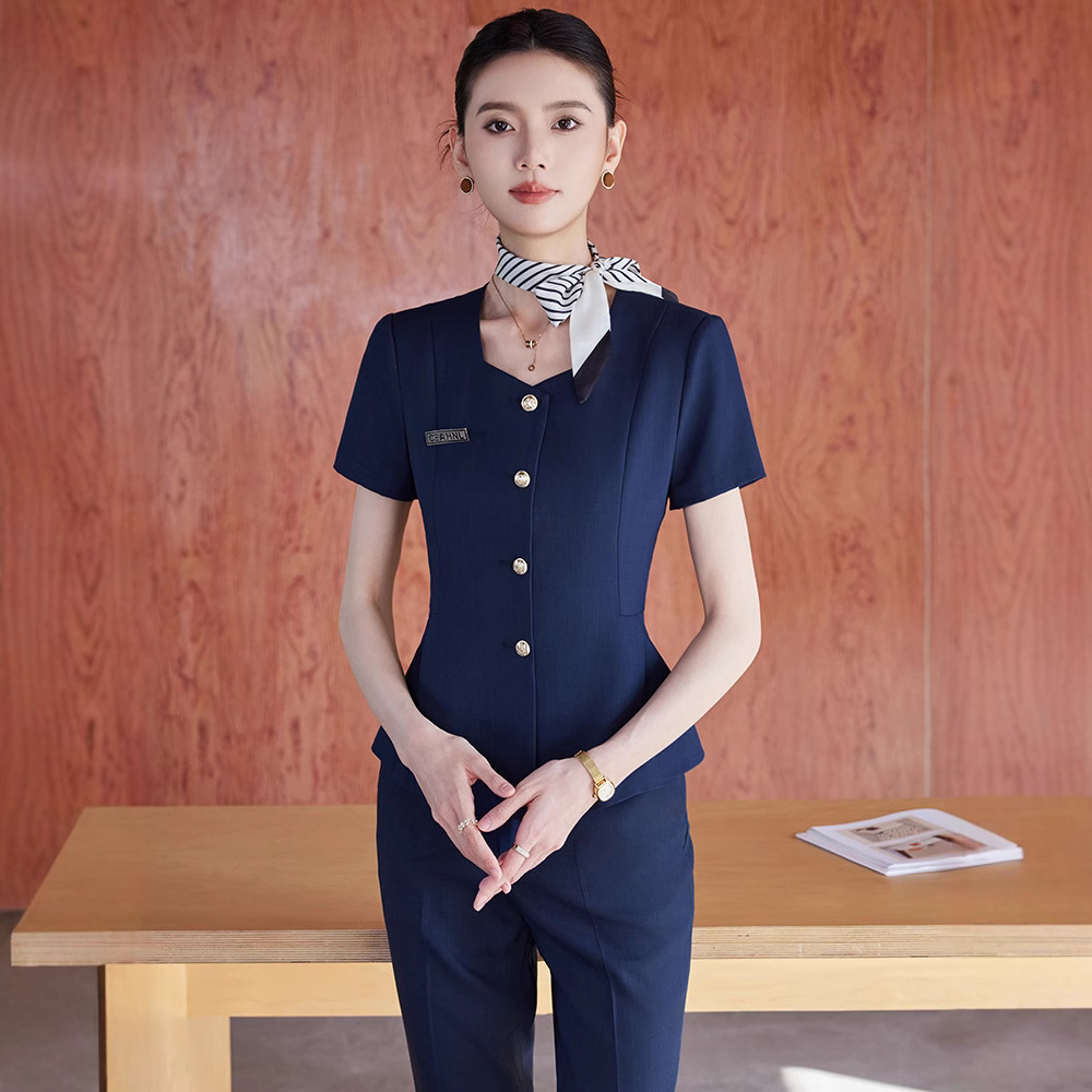 Professional Collarless Suit suit Women's Summer Hotel Reception Foreman Tooling Jewelry Shop Beauty Salon Overalls