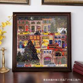 木质油画书法相框冬灯圣诞拼图框可挂墙装裱外框圣诞装饰相框摆台