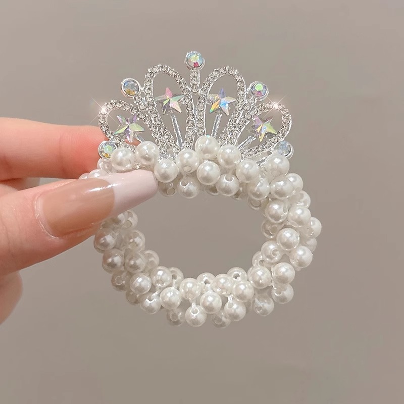 Anillo de pelo de perlas de corona de niños cuerda de cabello de niña corda de cabello corda de cabello corda de cabello corda de goma