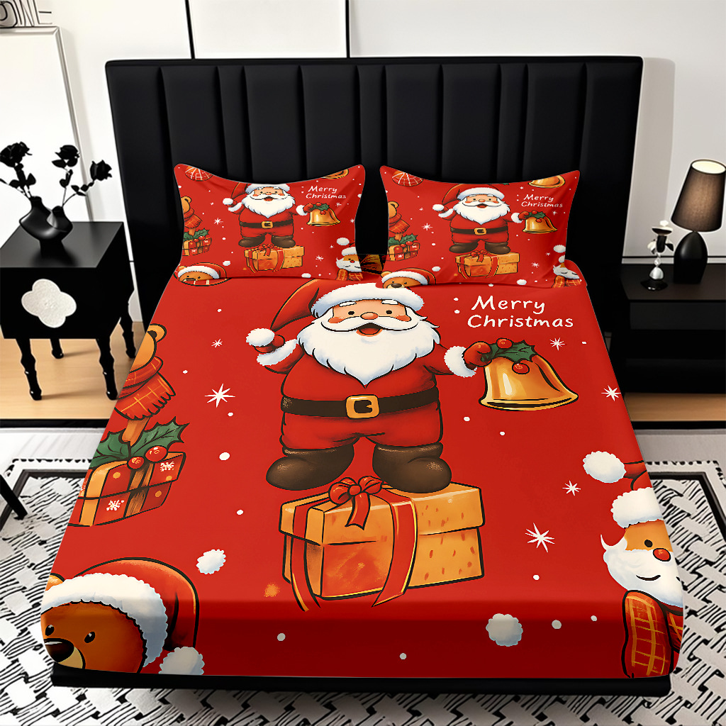 TEMU / JIT nuevos productos transfronterizos adorables series de Navidad molido HD impresión digital cama de cama Kasa set ropa de cama
