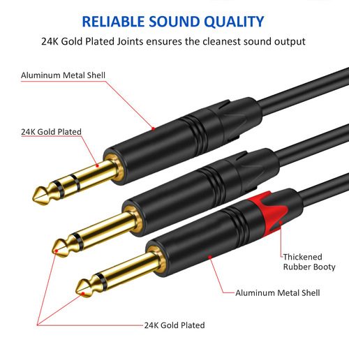 Gold-plated 6.35 male to public stereo to two 6.5 mono amplifier electric guitar one-to-two audio adapter cable