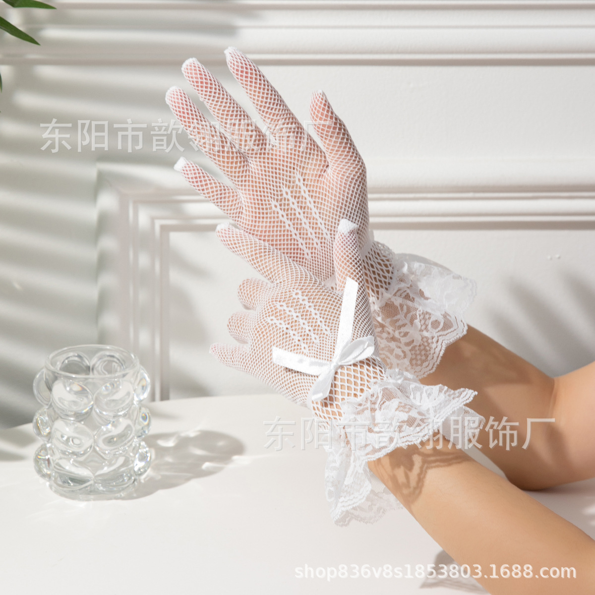 여자의 스트레치 다섯 손가락 망사 사 중공 신부 댄스 활 레이스 웨딩 원피스 에티켓 흑백 장갑 재미