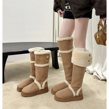 灰色厚底中高筒雪地靴女冬2025新款东北加绒加厚保暖毛毛长筒棉鞋