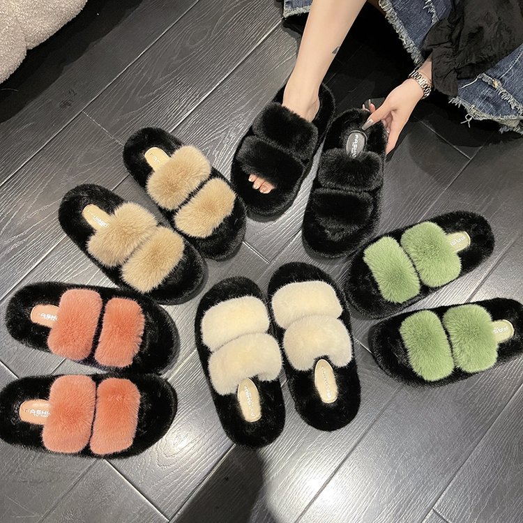 2023 otoño e invierno peluda zapatillas de las mujeres casual nicho ins moda ropa de abrigo zapatillas