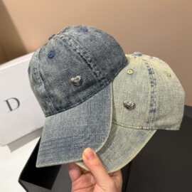 高品质牛仔鸭舌帽户外百搭时尚遮脸爱心棒球帽春季上新水洗棉帽子