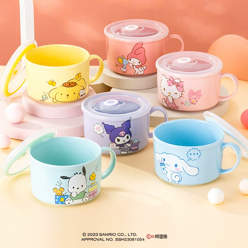 Ge Jiezhi Sanrio керамическая миска для быстрого приготовления лапши с крышкой, запечатанная и свежая миска для студентов, личная ланч-бокс
