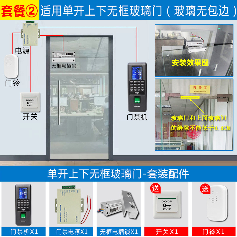 Package 2: single open frameless glass door