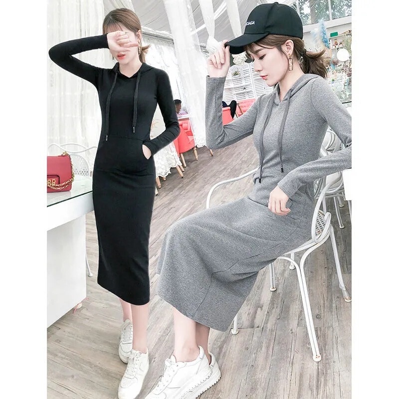 Dress for Autumn and Winter 2026 New Style Long-Sleeve Slim Fit Bodycon Mid-Length Hoodie Dress for Women