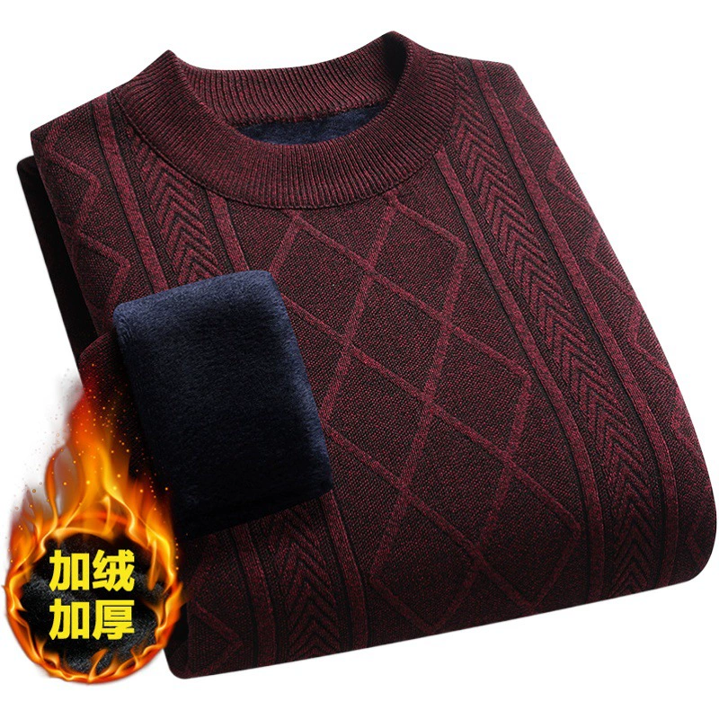 Зимний свитер, мужской утолщенная Базовая рубашка на флисовой подкладке, вязаный свитер с длинными рукавами среднего и пожилого возраста, осенне-зимний теплый топ, одежда для папы