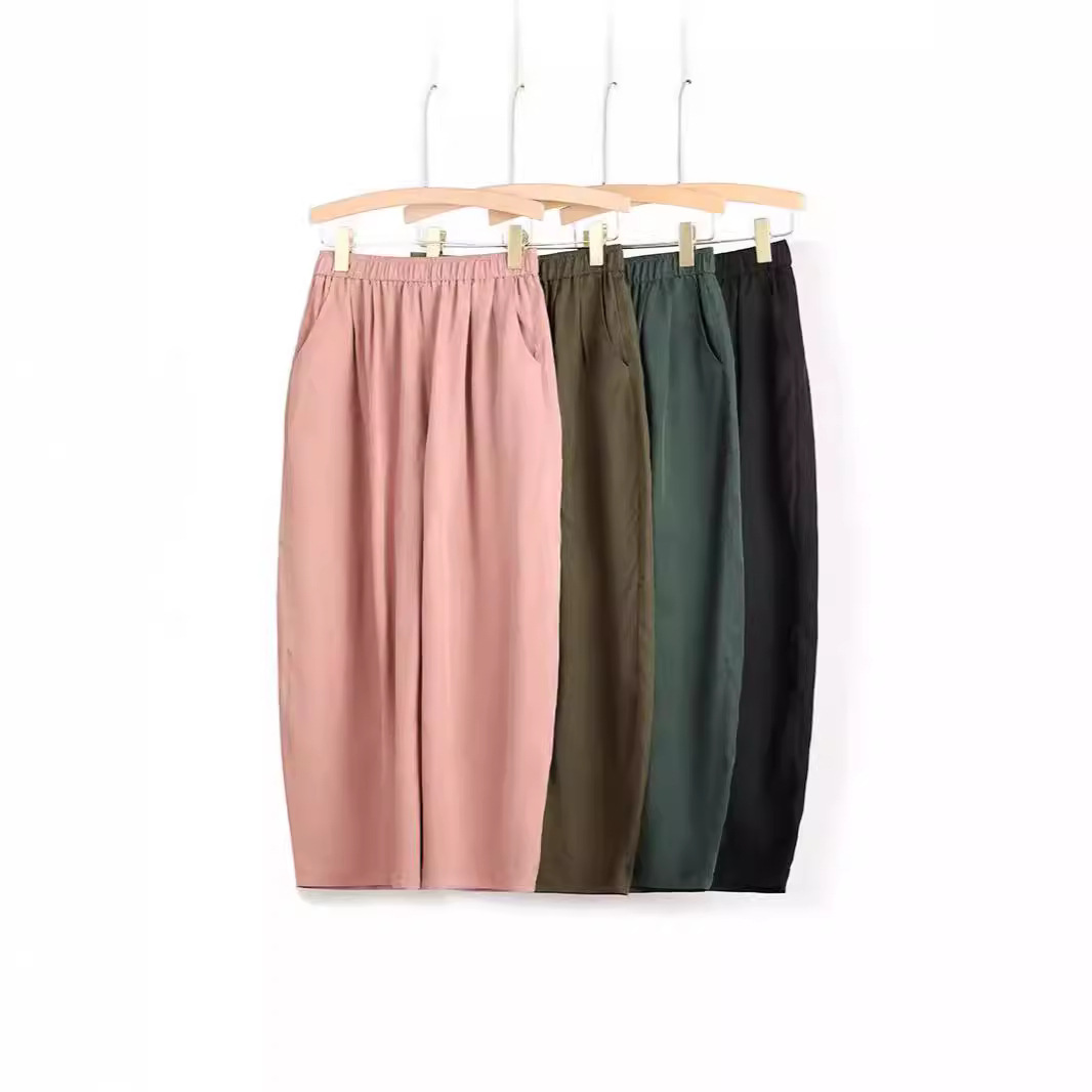 2025 Summer Loose Cupro Cloud Pants Casual Lazy Pants French Solid Color Drape Slim Easiest for Match Women's Pants