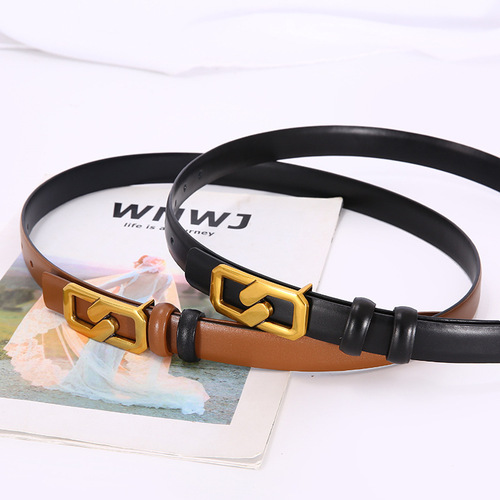 Internet celebrity same style ins style women's genuine leather belt double-sided usable cowhide belt light luxury niche genuine leather belt for women