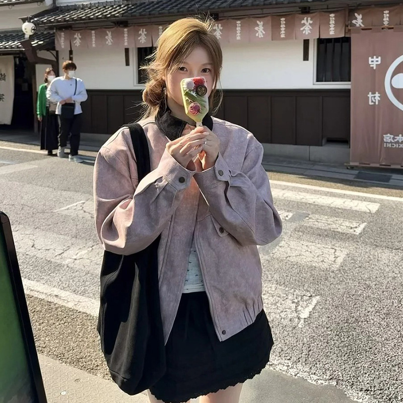 2025年秋季新款韩国东大门甜美休闲翻领拉链宽松显瘦夹克外套女|undefined