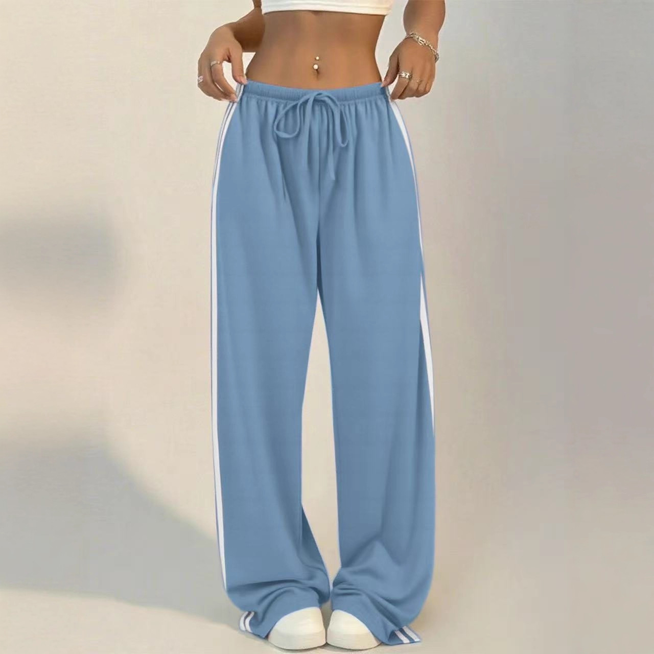 High-Waisted Wide-Leg Lounge Pants – Side Stripe Detail, Breathable & Flowy (S-XL, 7 Colors)_voghion.com