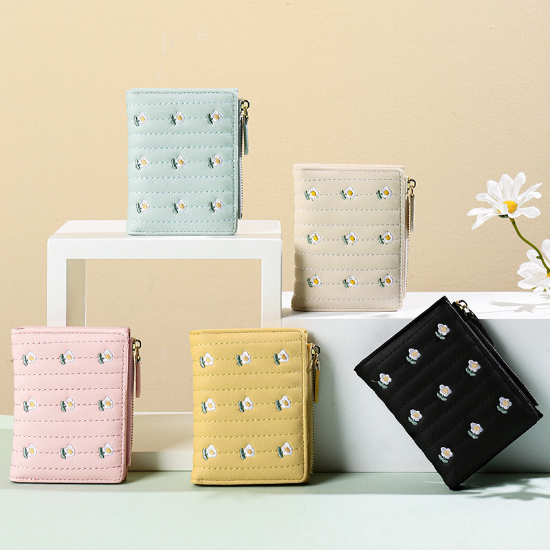 Mini monedero bordado simple para estudiantes de nuevo estilo, bolso de tarjeta al por mayor creativo de alto valor para damas, billetera multifuncional