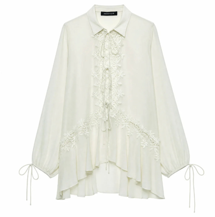 BM&MD&ZA early autumn new women's elegant fashion solid color lace-up long-sleeve spliced lace shirt BM&MD&ZA early autumn new women's elegant fashion solid color lace-up long-sleeve spliced lace shirt