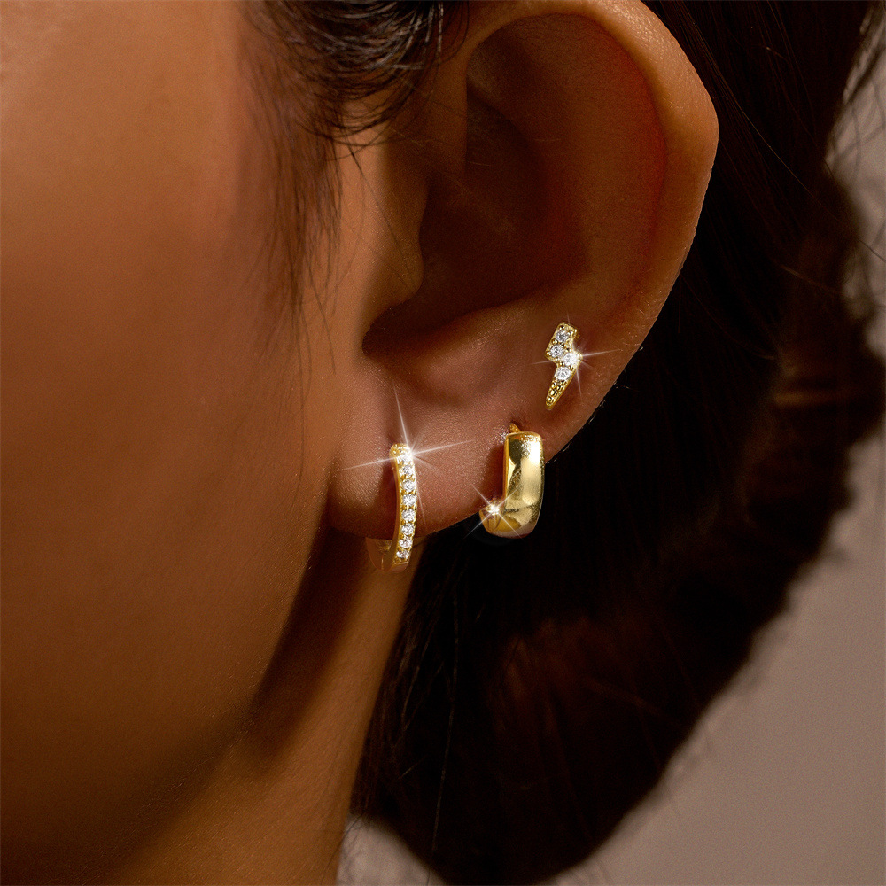 Ensemble De 3 Pièces Style Simple Géométrique Placage Incruster Argent Sterling Turquoise Zircon Des Boucles D'Oreilles display picture 57