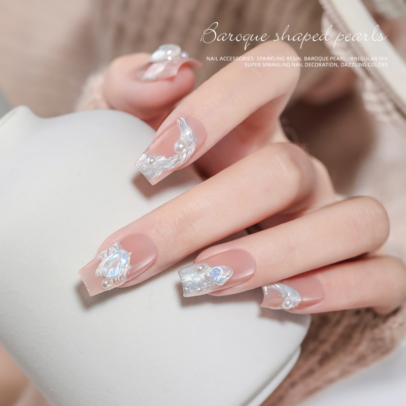 Popular nail art Barroco especial-en forma de perla imitación Shell resina no agujero resalte conjunto mixto accesorios de perforación de uñas al por mayor