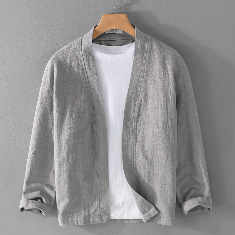 Men's Casual Linen Long-sleeved Shirt Cape Coat Chinese Style Trendy Casual Loose Artistic Men's 9841 Top