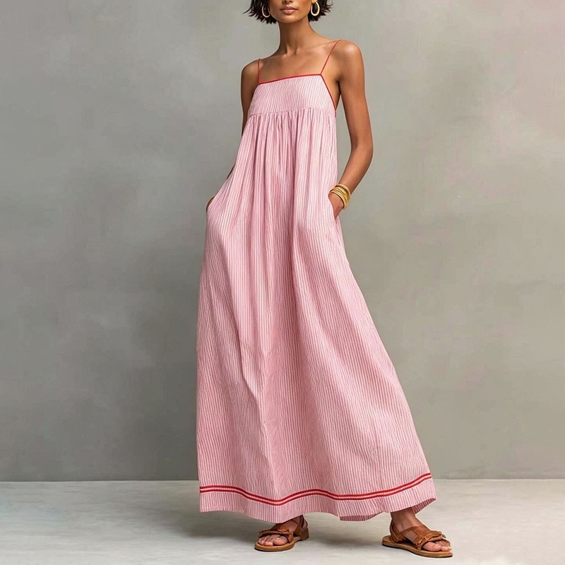 Women's Solid Color Sleeveless Slip Dress Loose Fit Long Vacation Dress