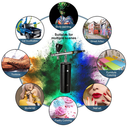 Compressor Airbrush Kit 32PSI Handheld Corded Airbrush Rechargeable Painting Tattoo Nail Art Makeup Cake Coloring
