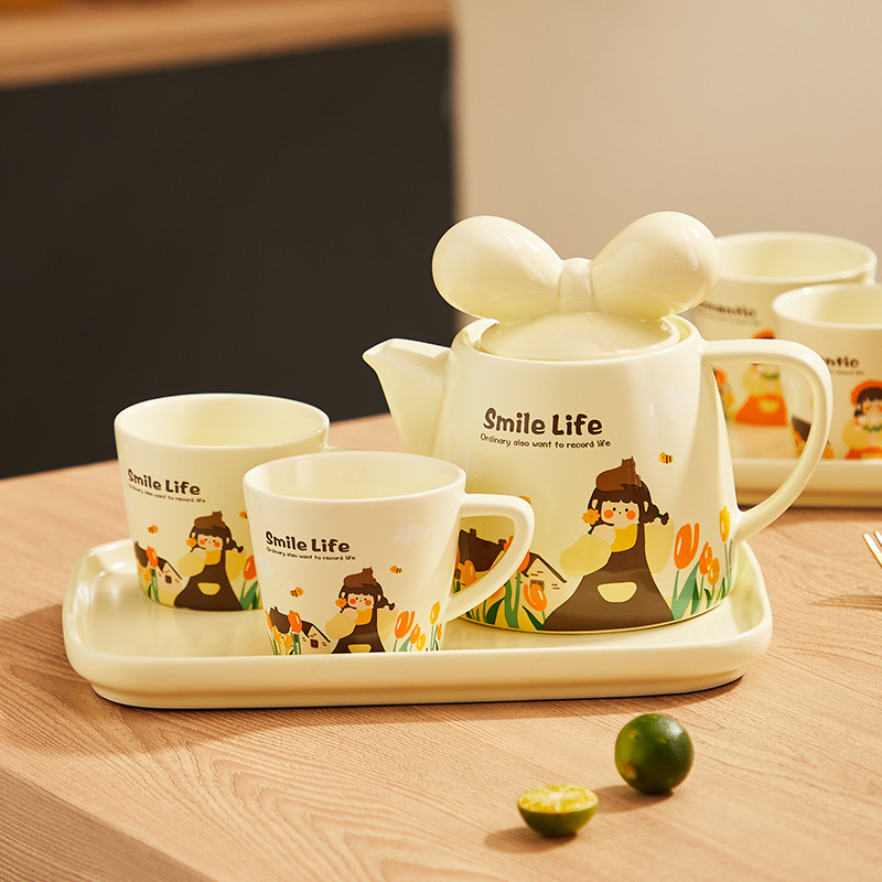 可愛茶具套裝田園風陶瓷杯復古女孩茶杯喬遷伴手禮花茶具帶托盤