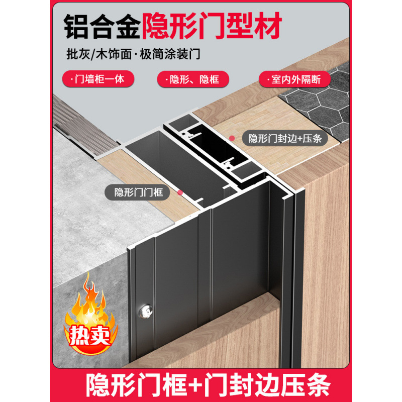 Aluminum Alloy Invisible Door Profile Main Frame and Auxiliary Frame Frameless Ultra-Narrow Concealed Door Frame Honeycomb Indoor Door Batch Gray Concealed Frame Door