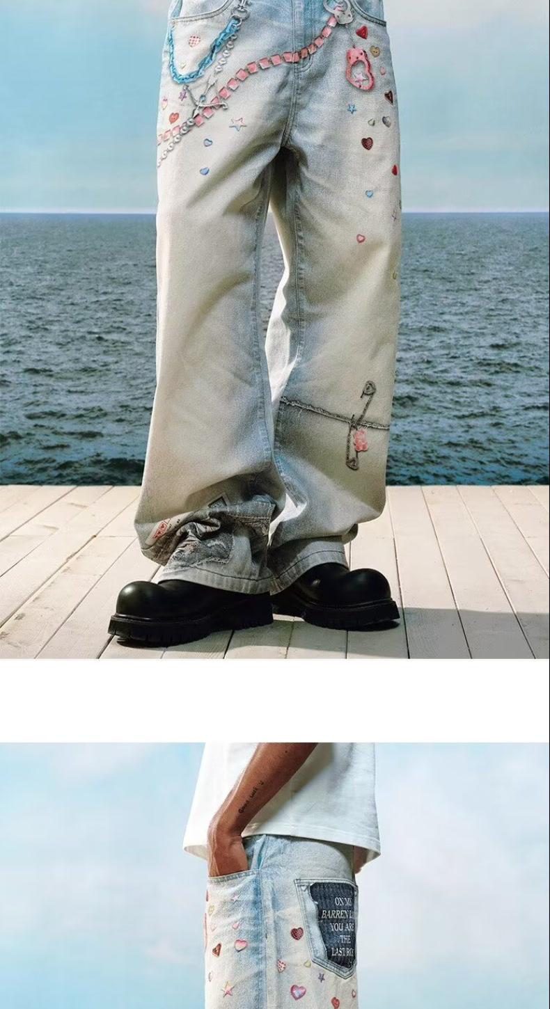 Heavy Duty Embroidered Straight Leg Jeans High Waisted Loose Wide Leg Trousers For Men And Women Spring Autumn New Style_mkmklike.com