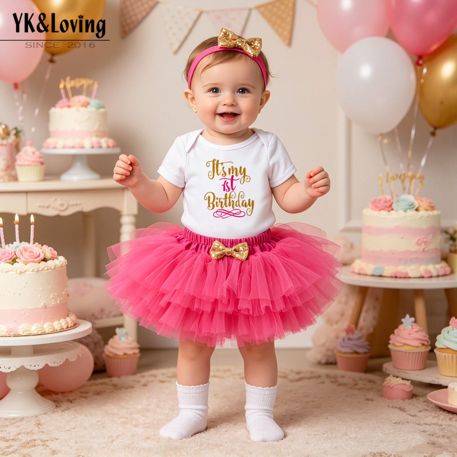 Children's Clothing for Baby Girls 0-2 Years Old, Birthday Lettered White Romper, Mesh Princess Dress, 3-Piece Set, Cross-Border Birthday Outfit