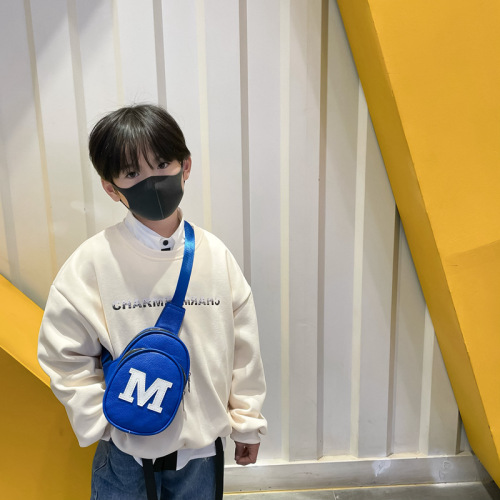 Internet celebrity children's small shoulder bag  new boys trendy and cool shoulder bag fashionable baby PU letter crossbody small chest bag