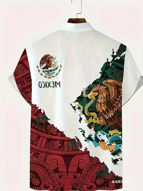 Shirt European and American New Style Printed Cross-Border Men's Shirt Casual Four-Way Elastic Mexican Lapel Short-Sleeved Men's Beach