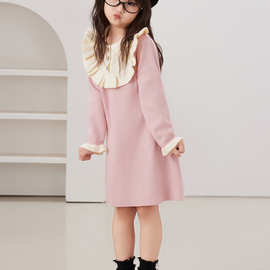 跨境梦幻荷叶边儿童毛衣连衣裙女童秋冬针织公主裙甜美温柔风内搭