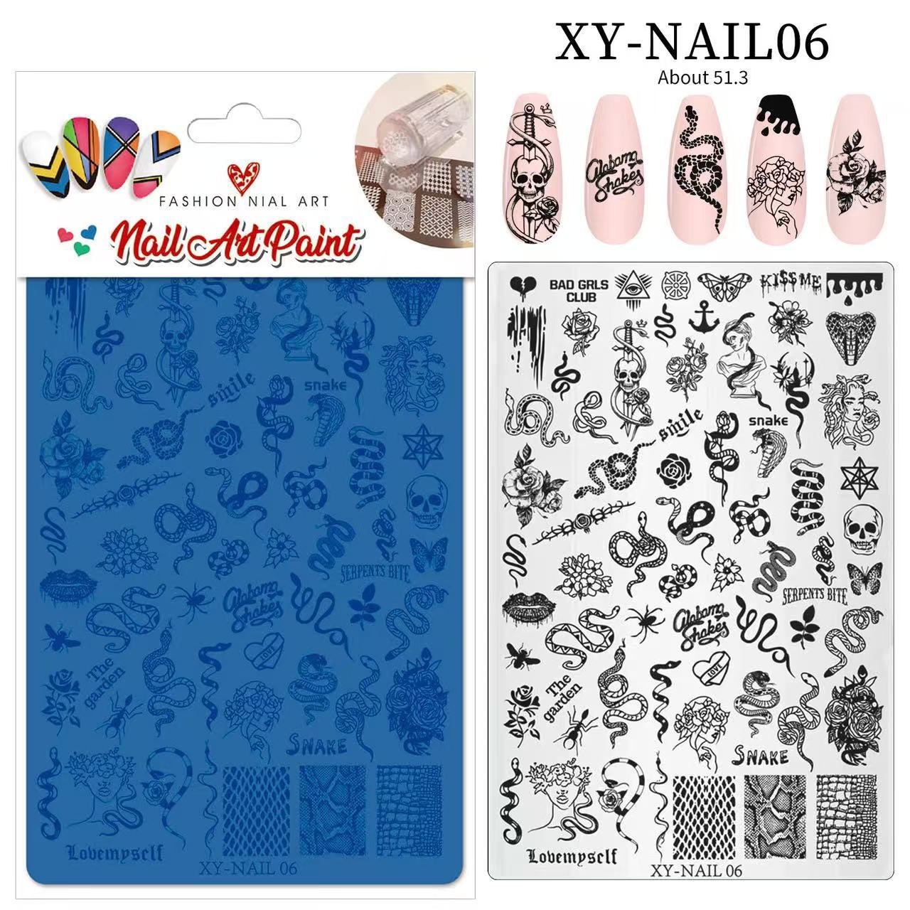 Impresión de manicuras de acero mariposa flor de impresión de encaje adhesivo de transferencia de placa de acero estricada plantilla de impresión de año de la serpiente