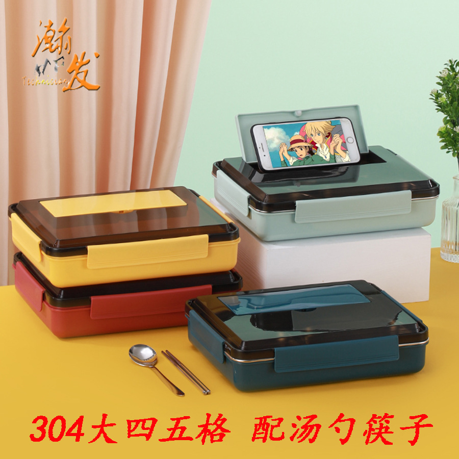 304 Stainless steel student heat preservation Lunch box square Sub-grid Bento Box Workers heating lunch box Lunchbox