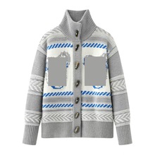 现货2025冬季新款设计师款萌宠粗针提花牛角扣针织开衫RL92801217