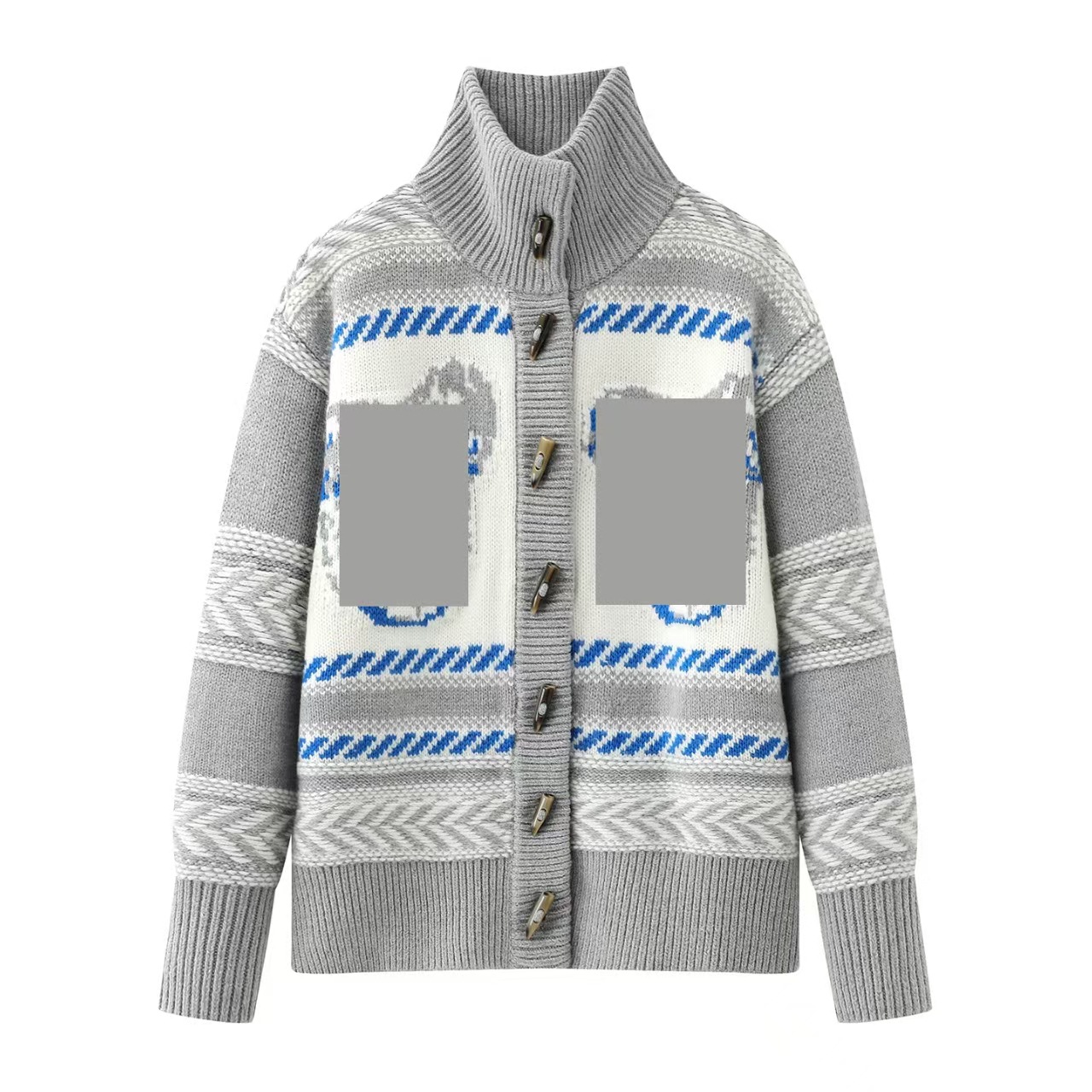 现货2025冬季新款设计师款萌宠粗针提花牛角扣针织开衫RL92801217