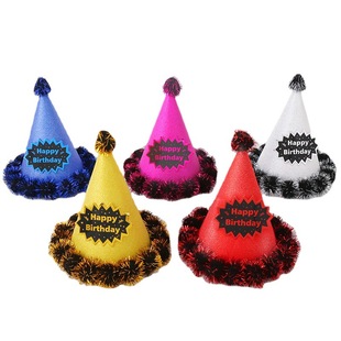 Spot wholesale children adult gold silk birthday fur ball cap party cake decoration birthday supplies golden onion cap