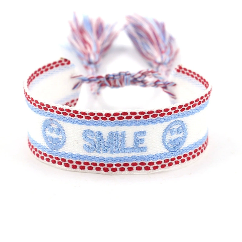 handmade woven bracelet, polyester, embroidered letters with tassels, adjustable (love)