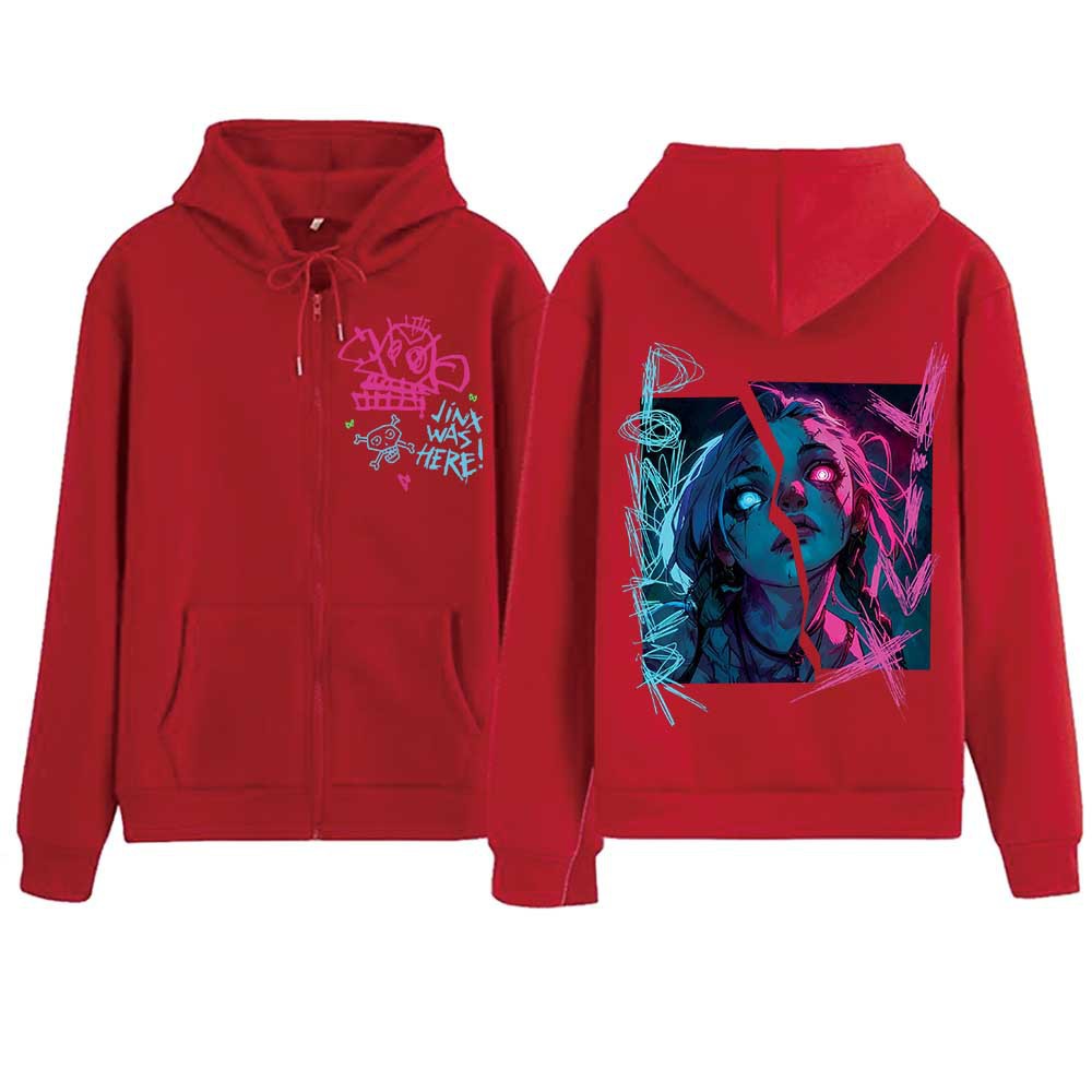 Hot Anime Arcane-Jinx Zipper Hoodie Harajuku Pullover Tops