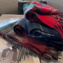 澳洲小羊毛格子冬季流苏保暖围巾女英伦围脖学生ins风时尚百搭