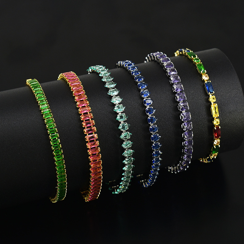 Europe and the United States cross-border red crystal diamond zircon bracelet single row full diamond fashion tennis chain Amazon color bracelet