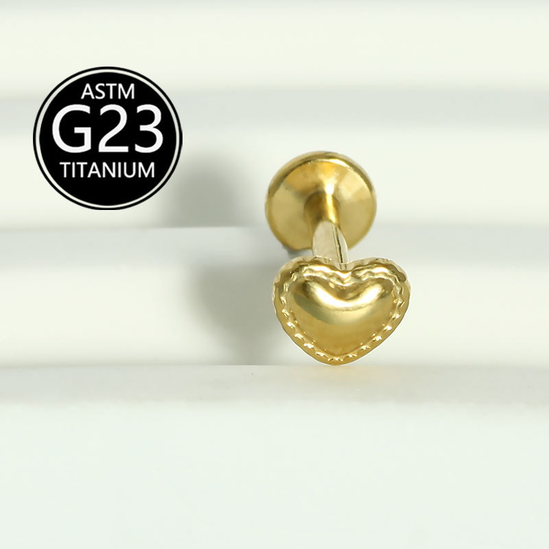 G23 Titanium Heart Shape Internal Thread Lip Piercing Labret Stud Ear Cartilage Jewelry detail image 8