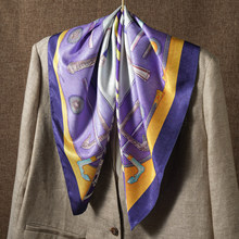 法式复古紫色油画系脖丝巾女春秋夏季仿真丝围巾披肩70方巾配大衣