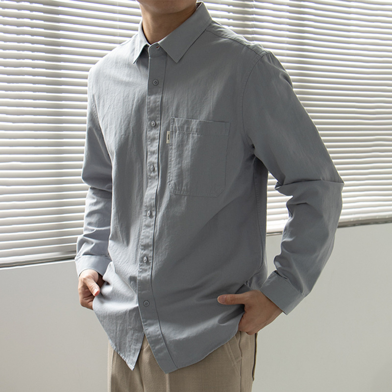 Nenmeng Pure Cotton Basic Men's Casual Shirt Long-Sleeve Washed Pocket Cotton Shirt 2049 Youthful Style Outfit