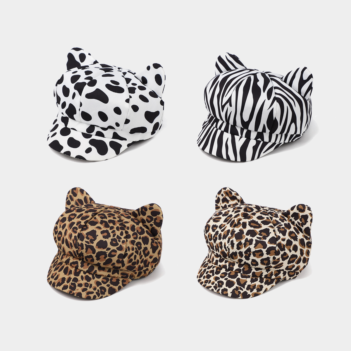 Moda coreana retro orejas de gato sombrero octogonal patrón de animales sombrero lengua de moda primavera y verano sombrero pintor al aire libre