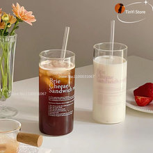 400/500ml Korean Coffee Mug Glass Cups with Letter Tea Milk