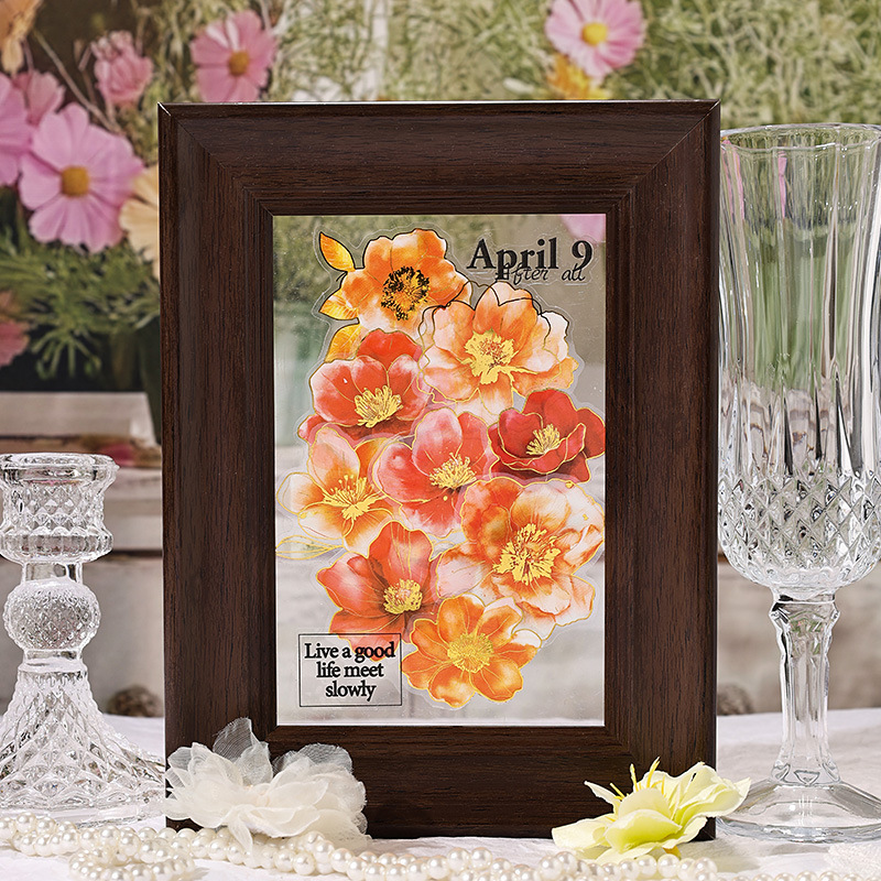 Yue Zhen retro bolsas de pegatinas de flores de viento, serie de pegatinas de película de corte de decoración de la mano de estampado de oro