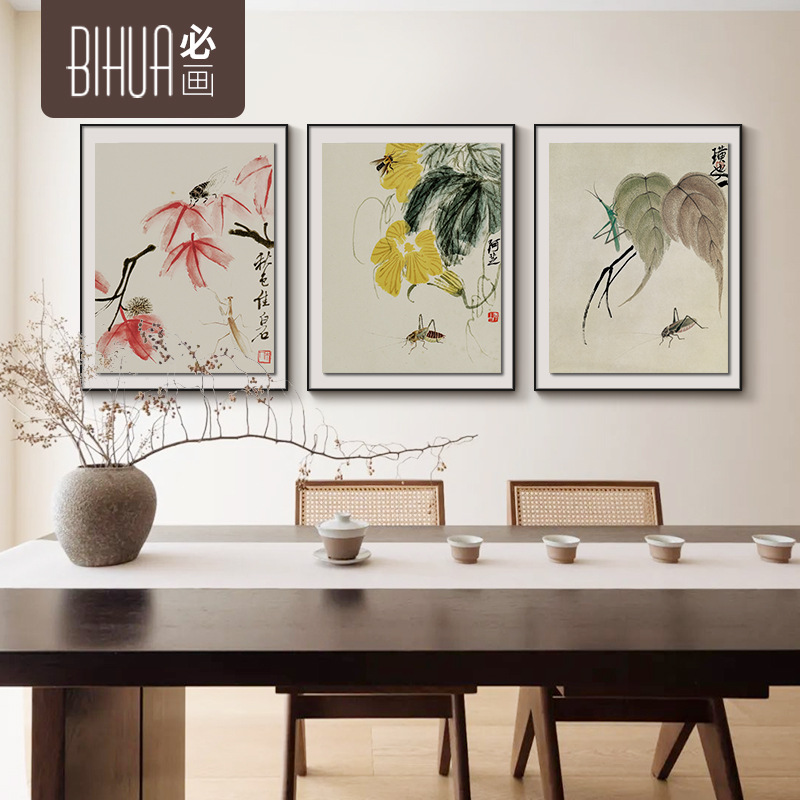 Double Stereo Qi Baishi Painting Lotus New Chinese Decorative Painting Chinese Hanging Painting Entrance Study Tea Room Mural Painting