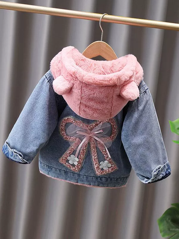 Winter children's denim demi-season down jacket girl's, western style, increased thickness